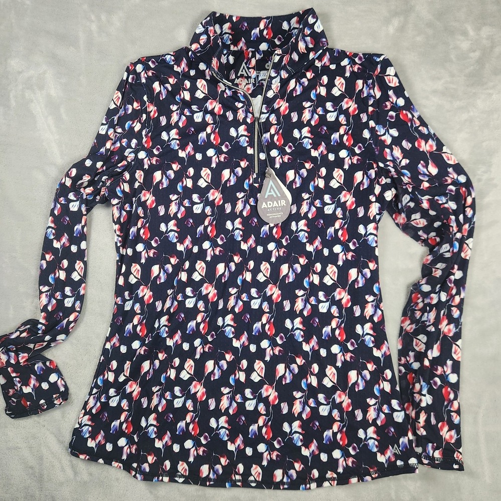 ADAIR Ryenne Womens M 1/4 Zip Pullover Black Floral Golf Athleisure Long Sleeve